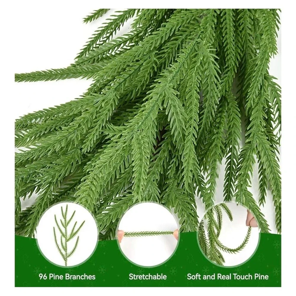 9FT Real Touch Norfolk Pine Artificial Christmas Garland with Hanging Ring
